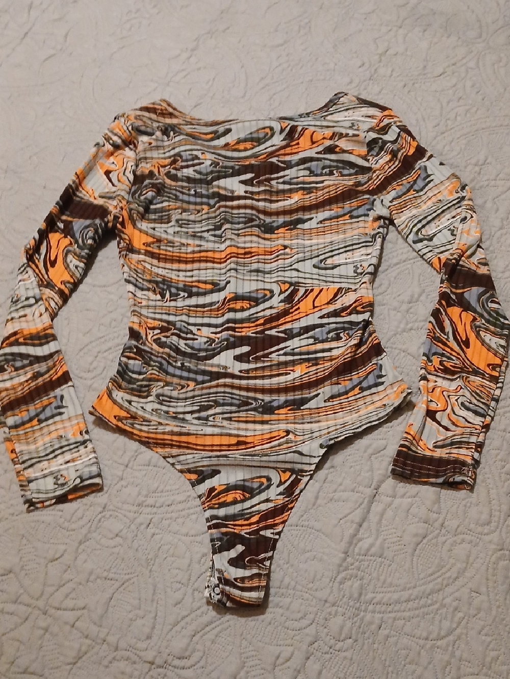 Rue21 Ribbed Swirl Bodysuit in Orange, Brown & Cream